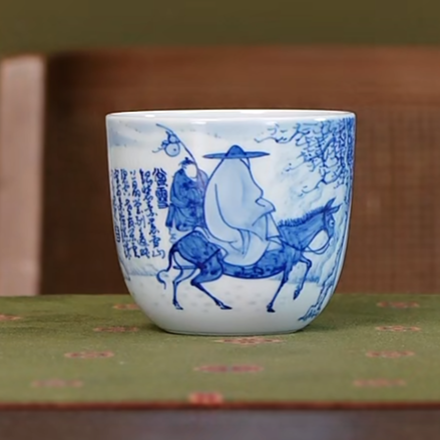 【小乔赏瓷】古聿老友珍玩青花无相人物大直筒杯赏雪guyu725