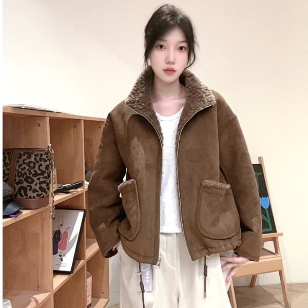 【杭州S姐精品女装】两面穿拉链毛毛外套23076