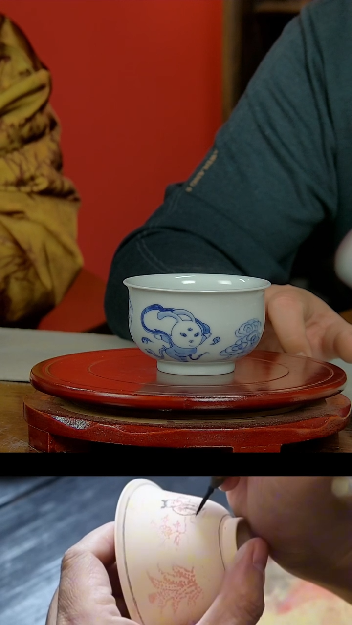 【闪购商品】033景德镇民间艺人青花神话炉式杯