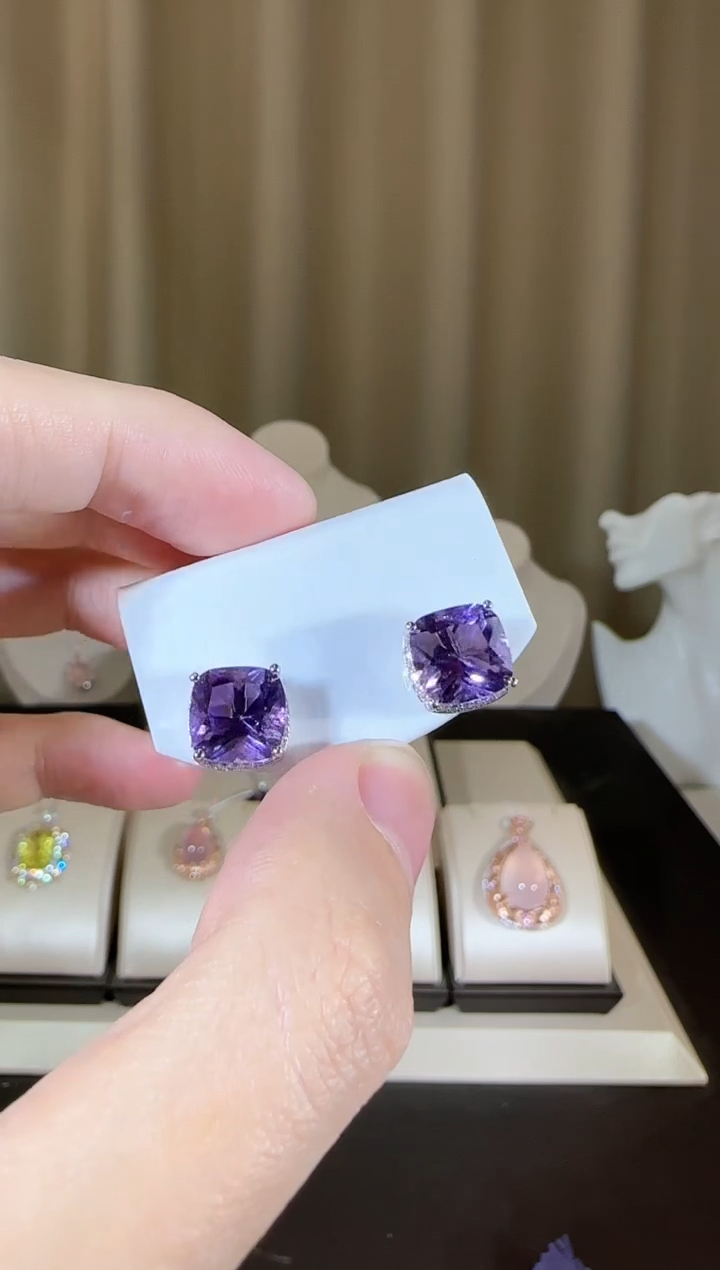 【闪购商品】紫晶耳饰银S925镶嵌10mm耳钉