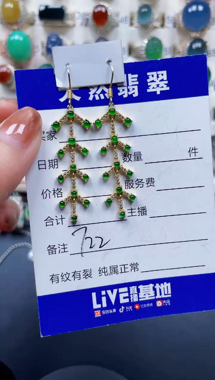 银S925镶嵌翡翠耳饰722