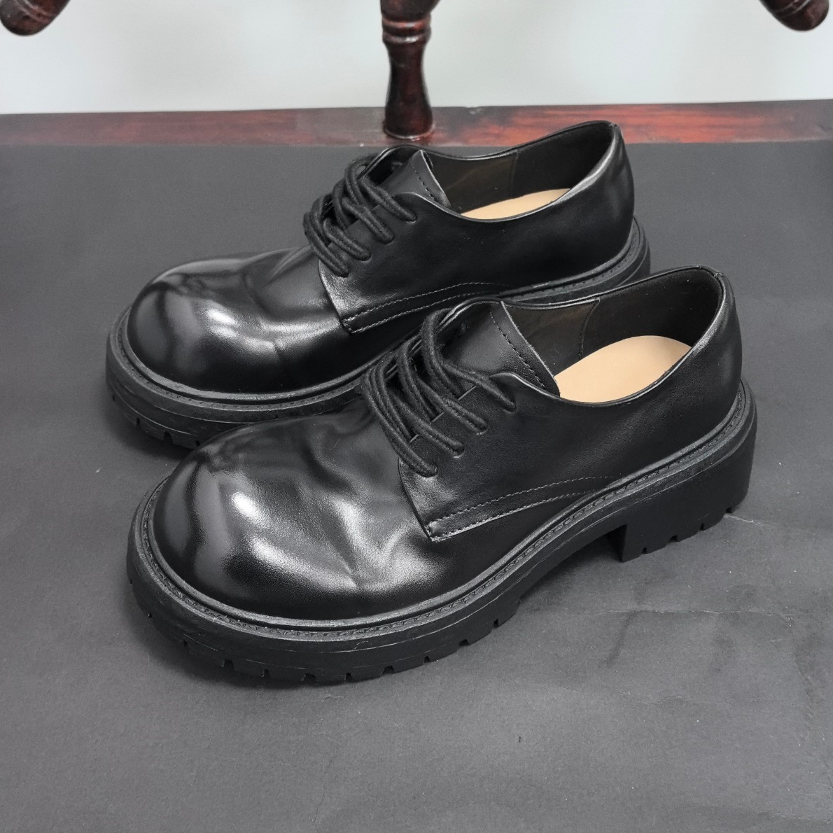 【Alex轻奢】水洗马皮系带单鞋女大头酷帅舒适厚底德比皮鞋0767D-2