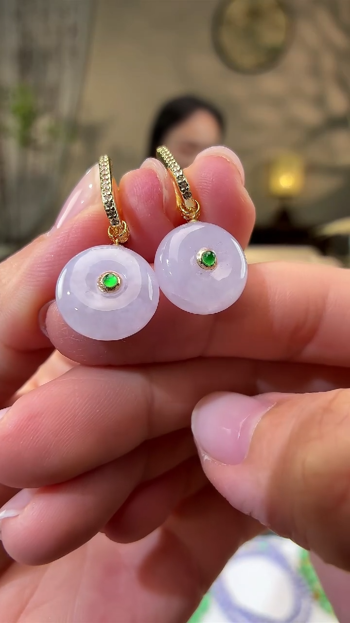 18K金镶嵌翡翠耳饰耳饰一对