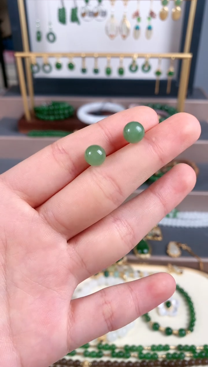 银S925镶嵌和田玉耳饰1