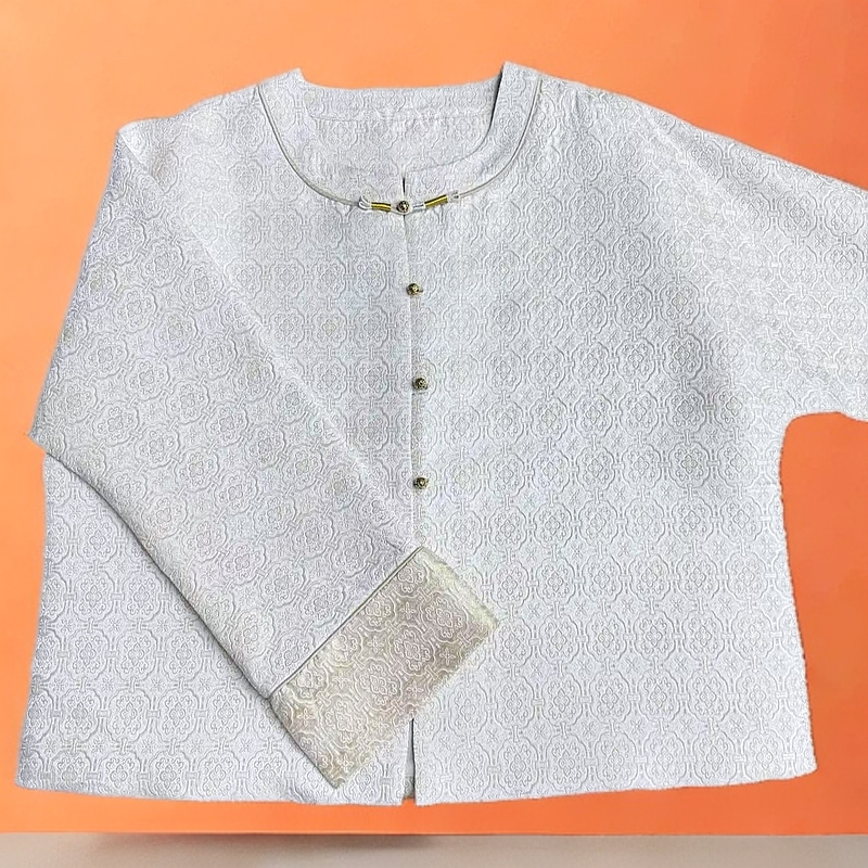 【凌文定胜】 100桑蚕丝富贵满满宋锦圆领高货外套