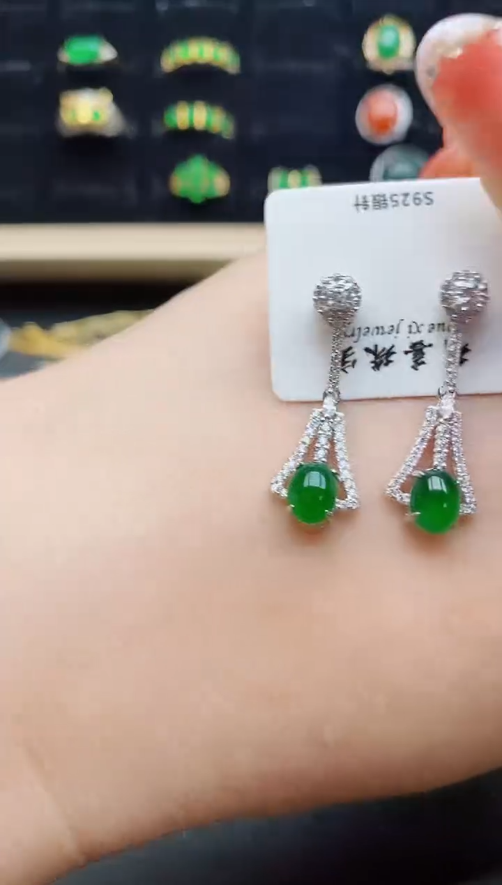 【闪购商品】翡翠耳饰银S925镶嵌21212