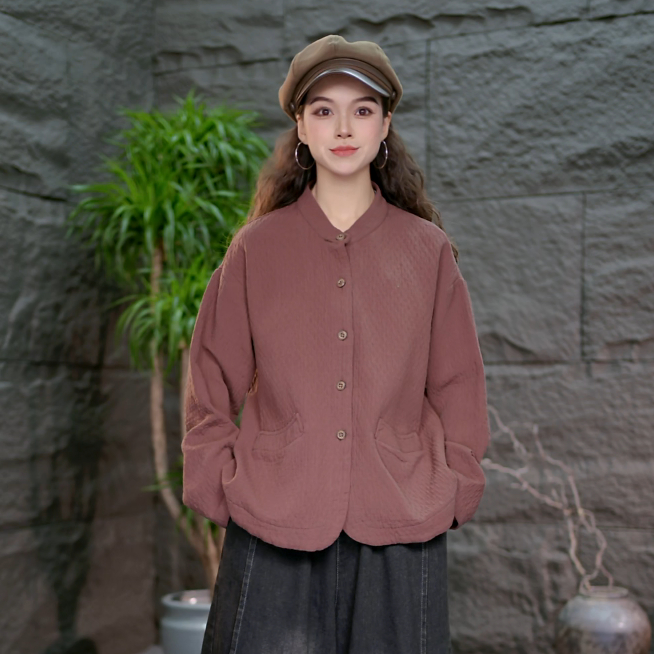 【纯色百搭外套】老钱风秋装外套女款2025新款长袖夹克宽松上衣