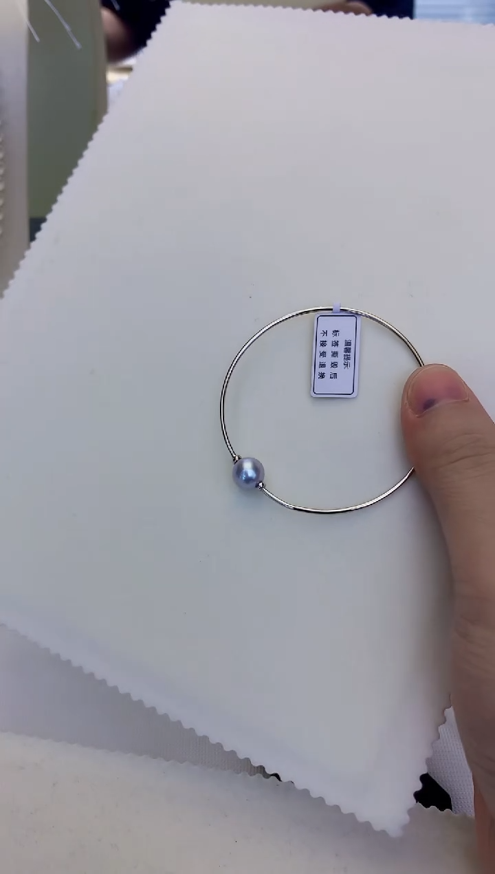 银S925镶嵌饰品海水珍珠真多麻色设计款手镯