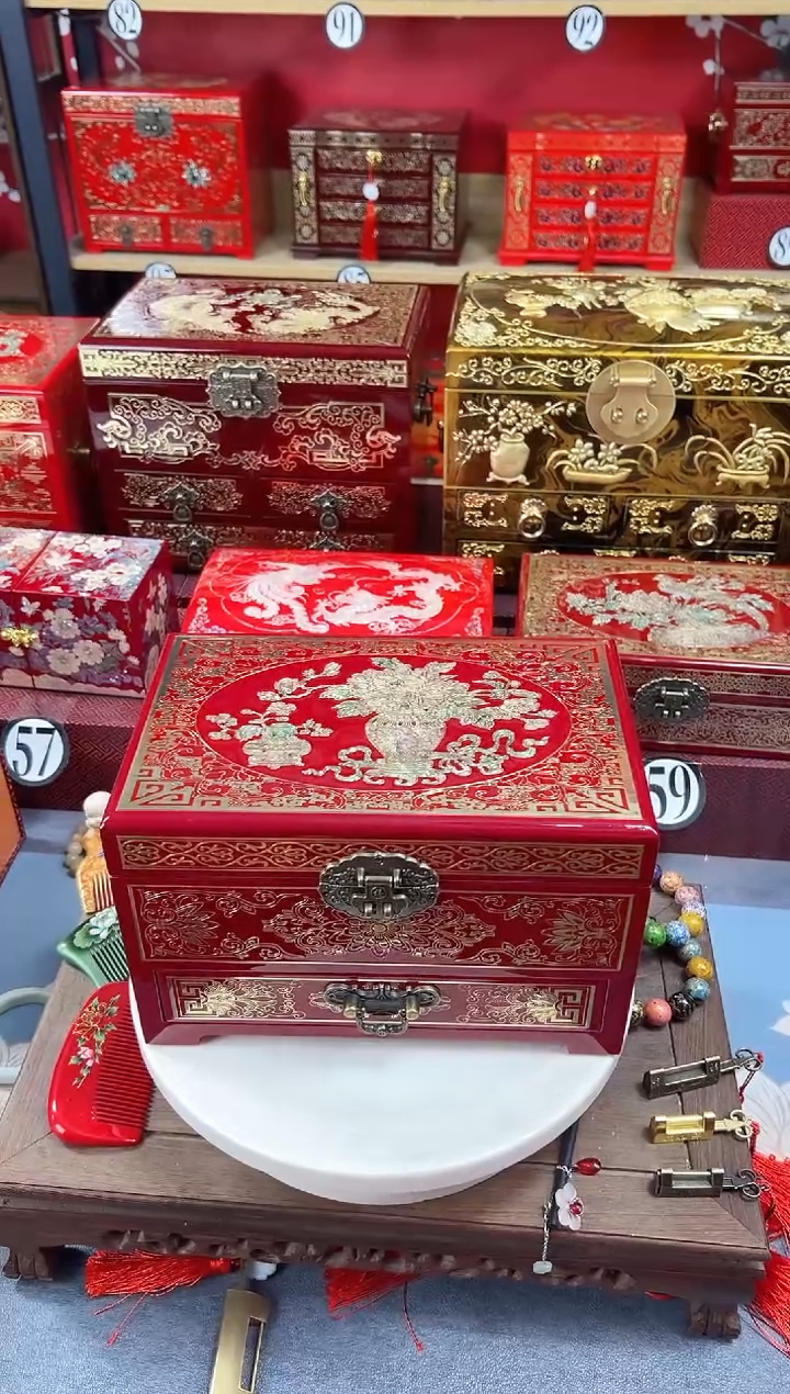 【闪购商品】24厘米新款三层单抽掐丝螺钿镶嵌酒红平安