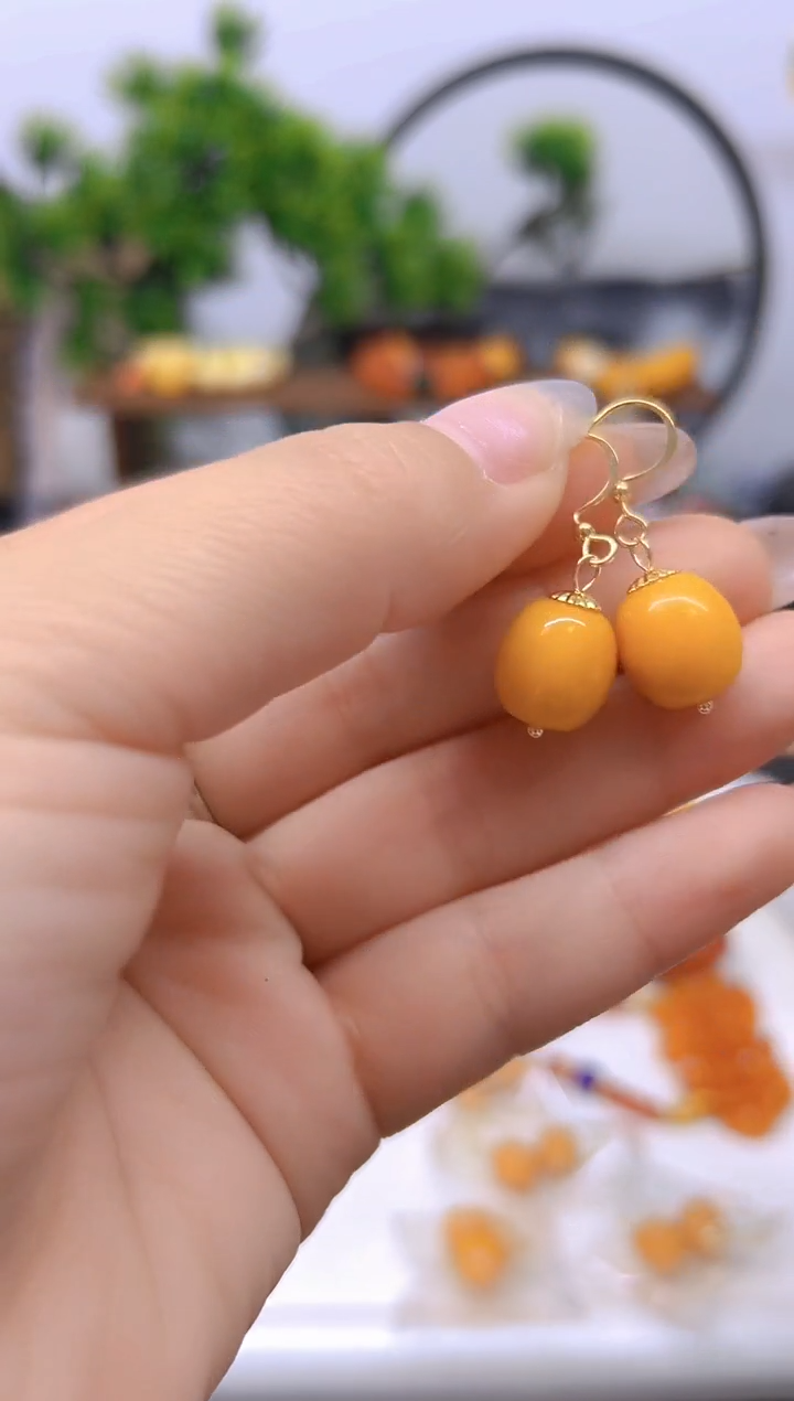 【闪购商品】蜜蜡耳饰14K金镶嵌耳饰E206