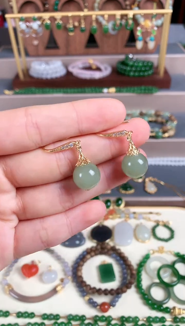 银S925镶嵌和田玉耳饰1