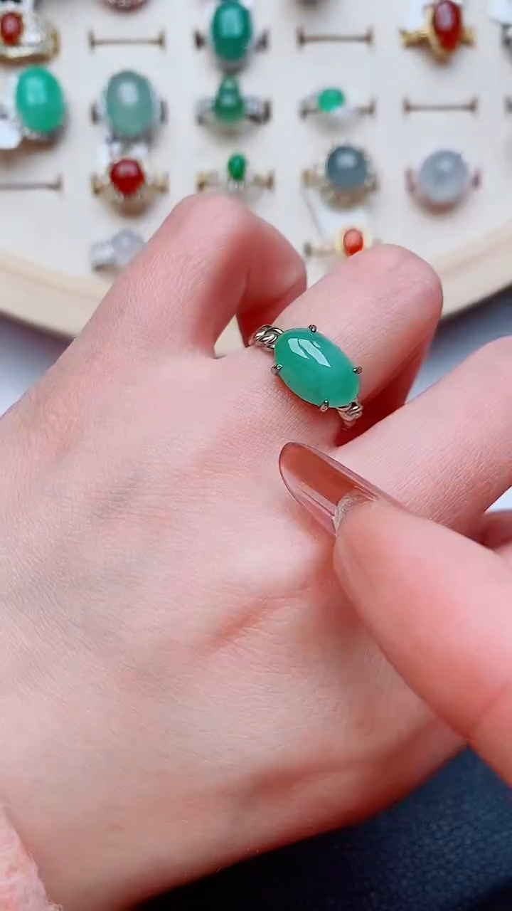 银S925镶嵌戒指翡翠...