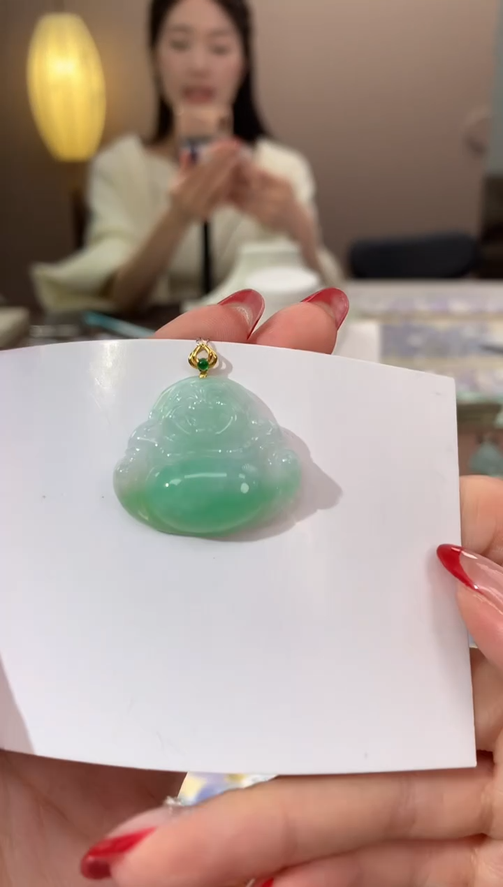 【闪购商品】翡翠颈饰18K金镶嵌天然缅甸a货翡翠