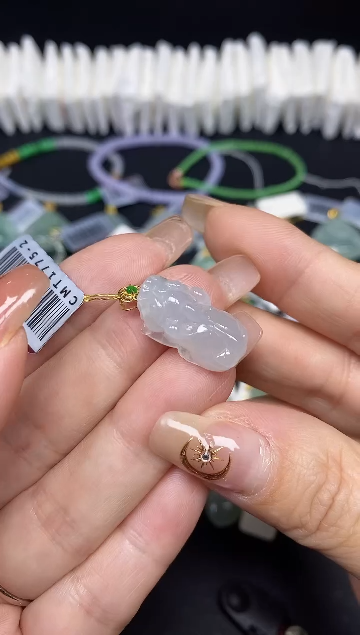 吊坠(不含链)18K金镶嵌翡翠貔貅18K金扣镶嵌@@CMT1775-2