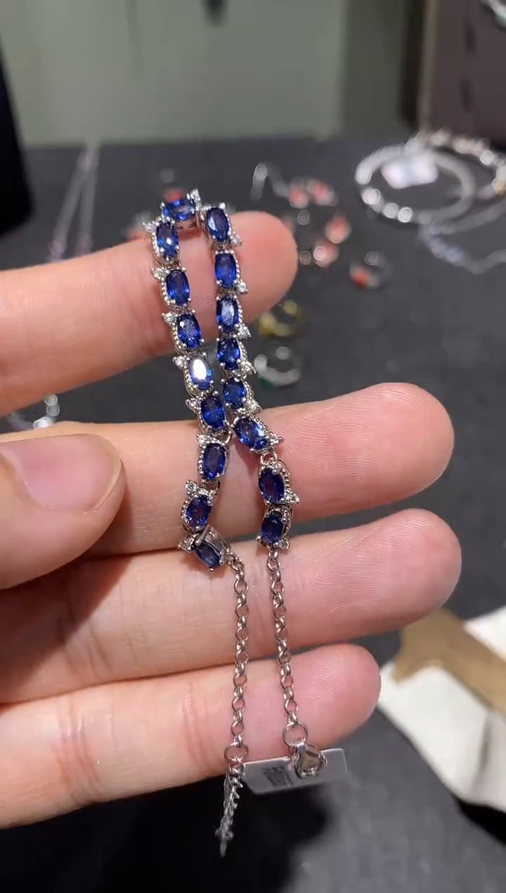 手链蓝宝石银S925镶嵌手链