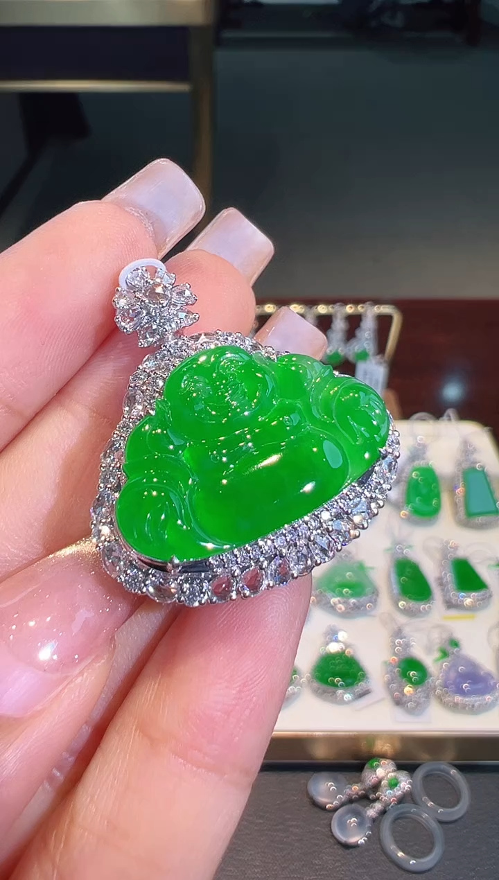 翡翠18K金镶嵌吊坠(不含链)翡翠