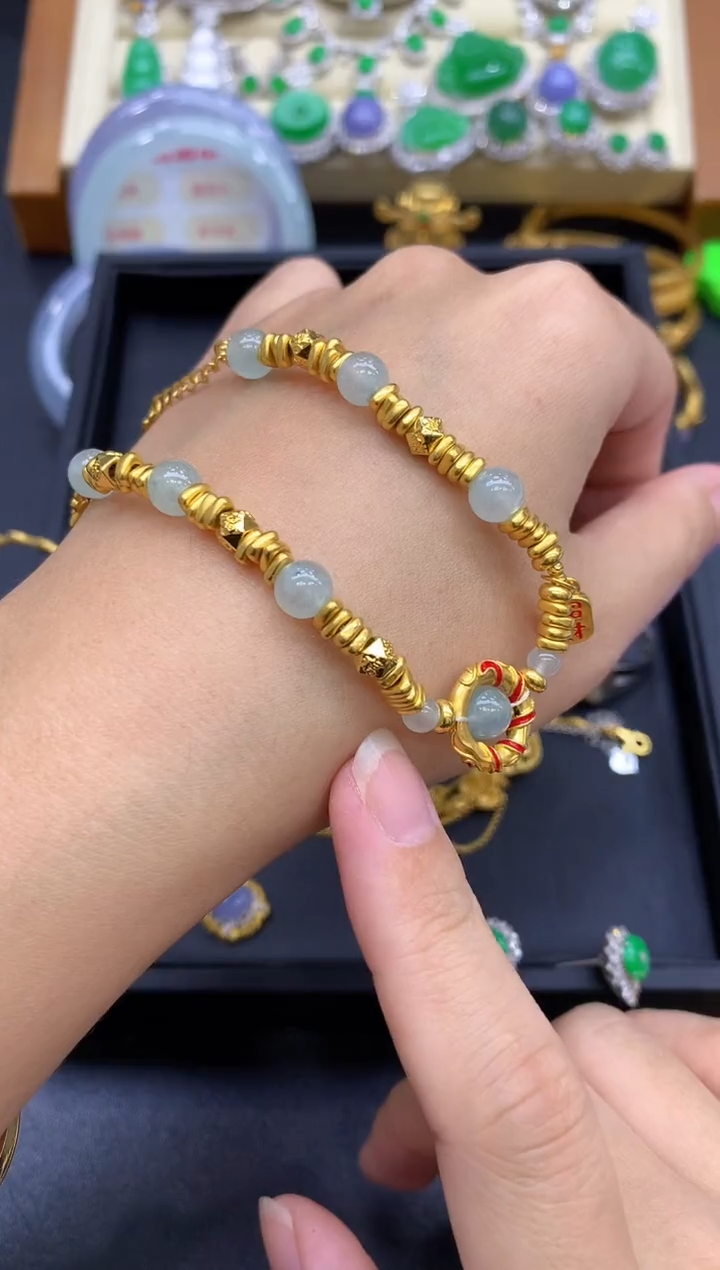 足金镶嵌手链翡翠573-中国好珍宝