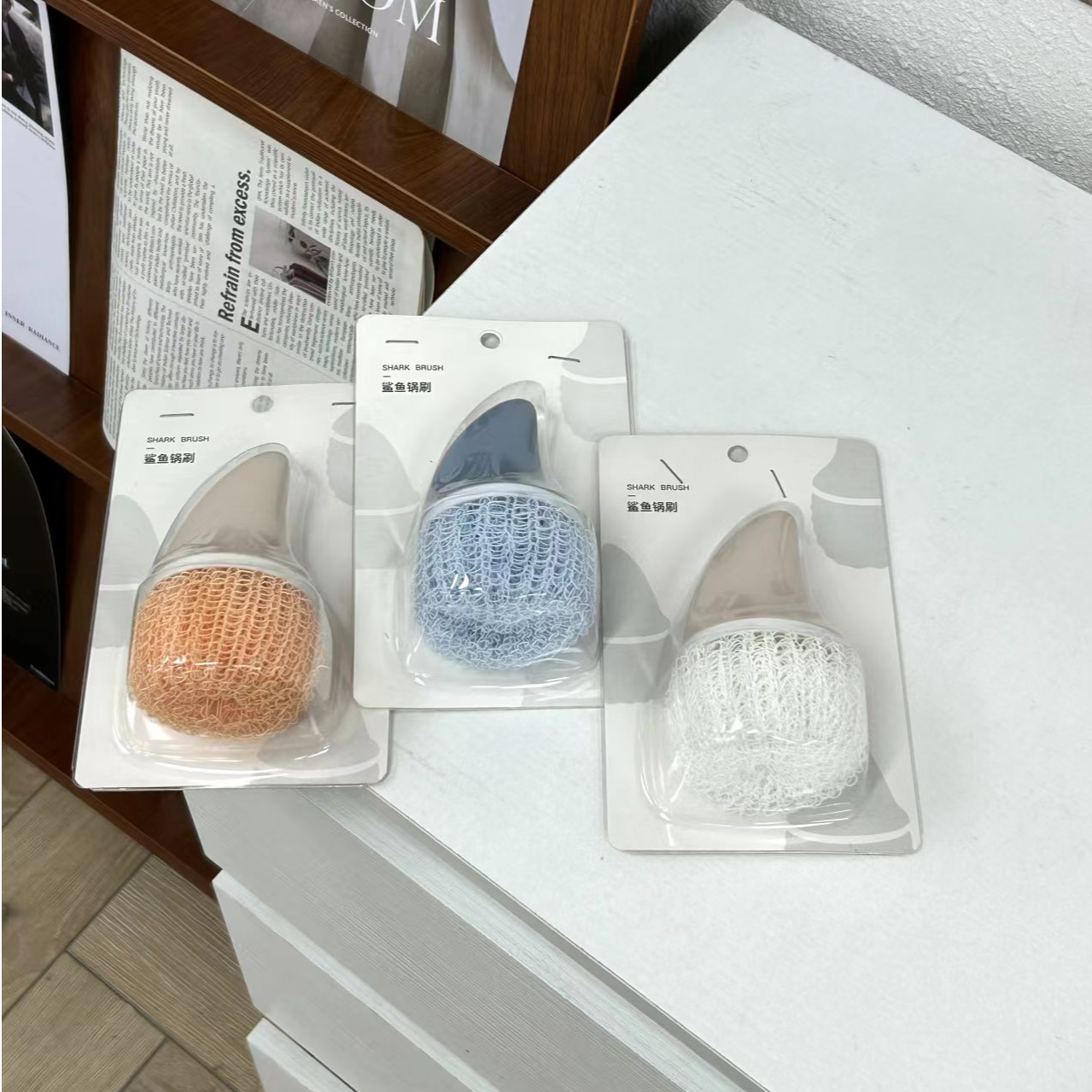抗菌不伤锅尼龙球鲨鱼锅刷（蓝色）