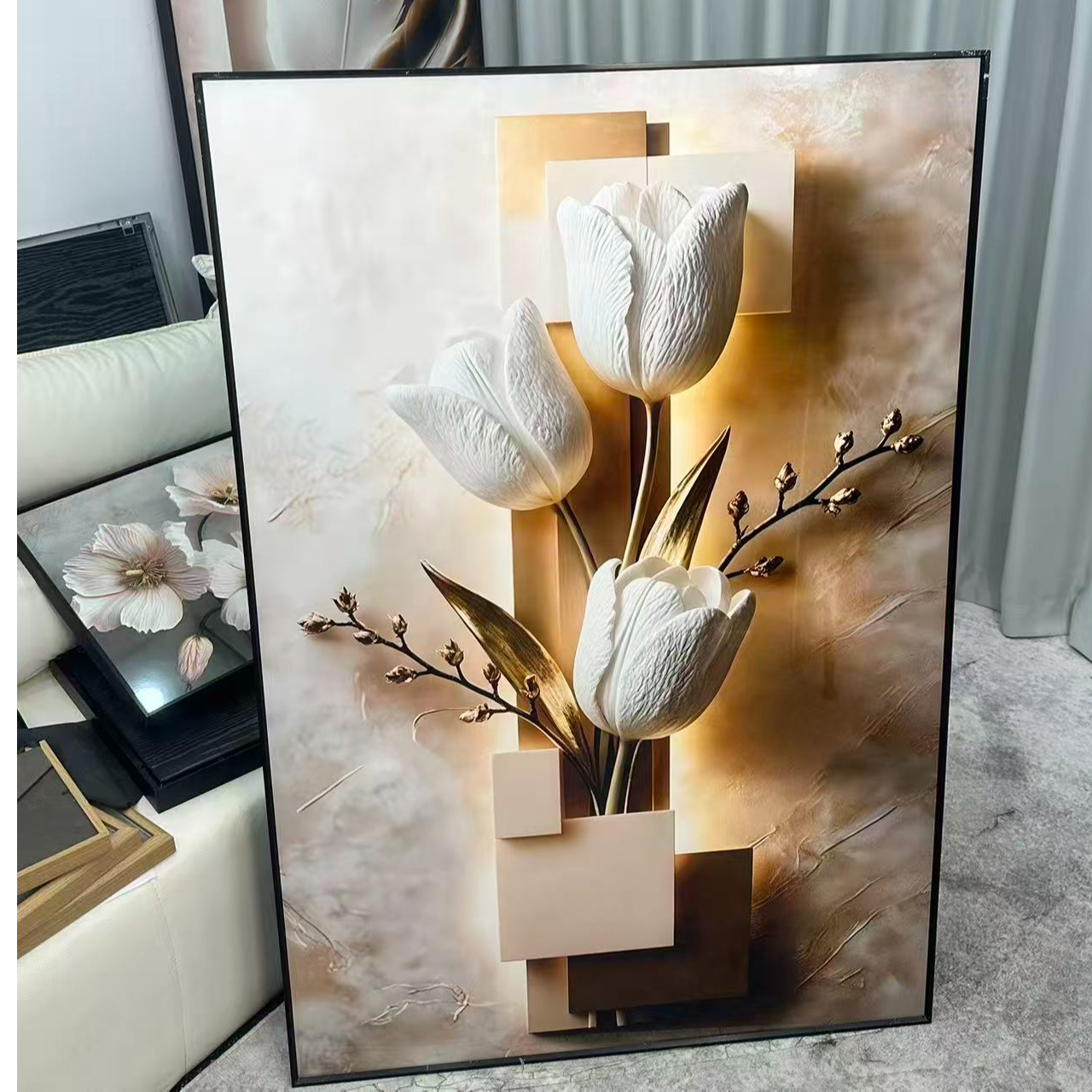 【直播】现代简约郁金香客厅装饰画2025新款高级感玄关挂画沙发