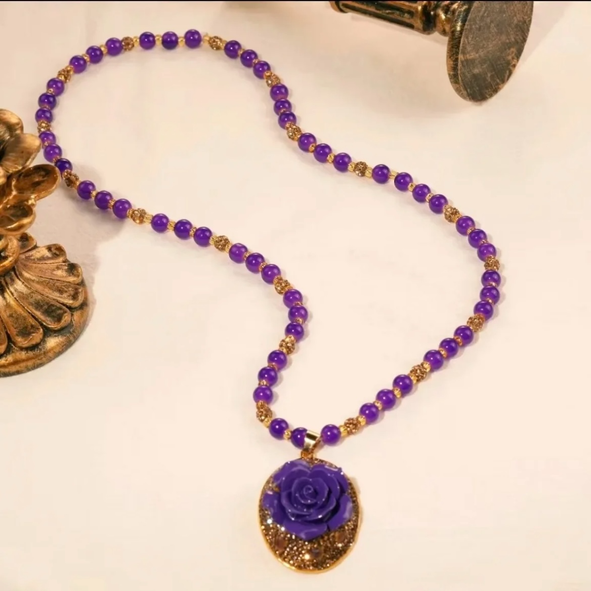 铜合金合成锆石项链 欧美风民族风紫色项链长款时尚毛衣链-2290