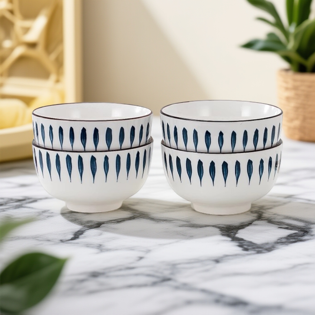 4个装4.5英寸中式和风千叶草陶瓷家用汤碗餐具米饭碗釉下彩吃饭碗