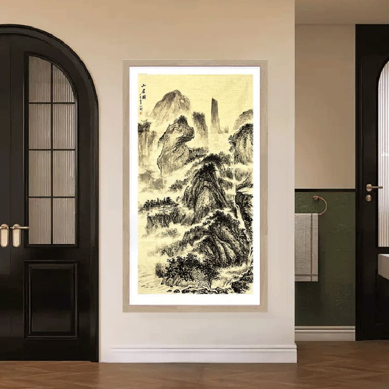 源远流长山水画新中式玄关装饰画入户正走廊挂画客厅背景墙壁画