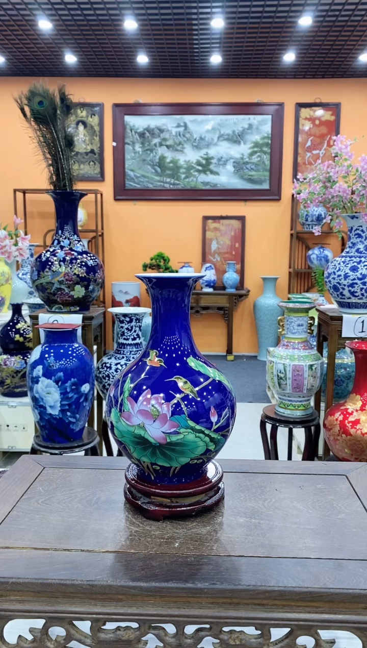 瓶陶瓷摆件景泰蓝高23CM赏瓶+旋转底座