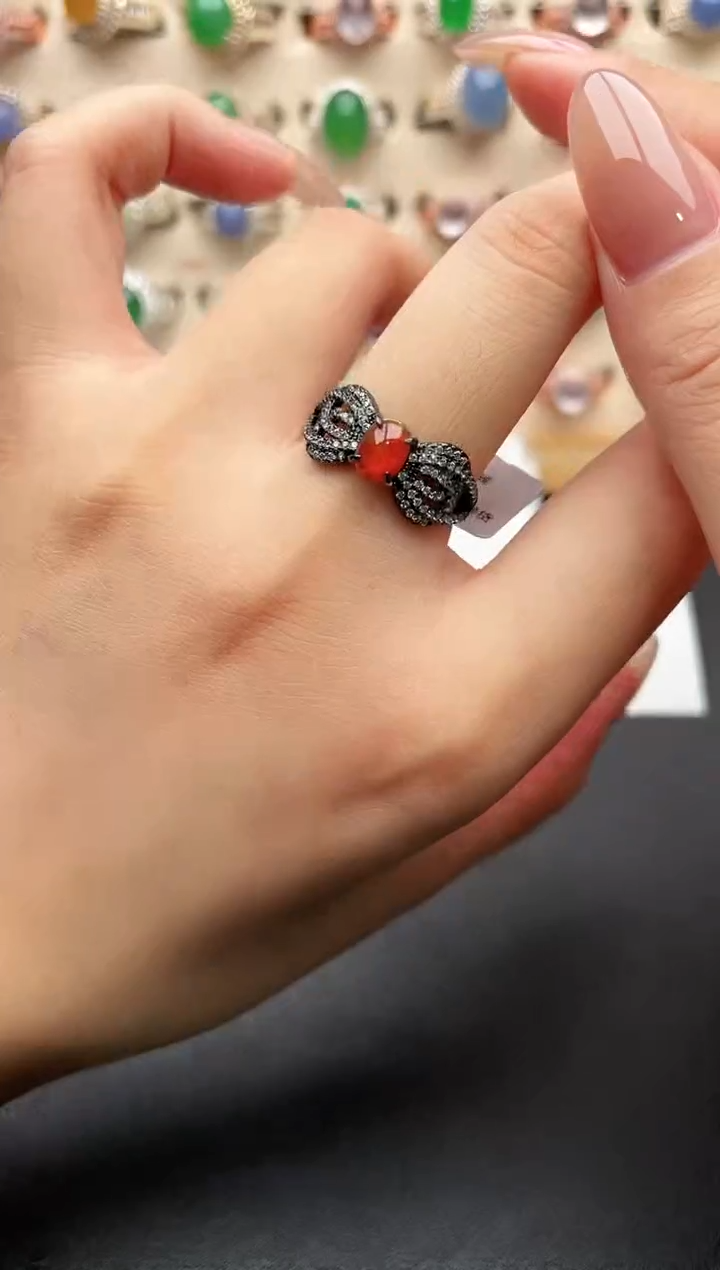 银S925镶嵌戒指翡翠一物一证一礼盒