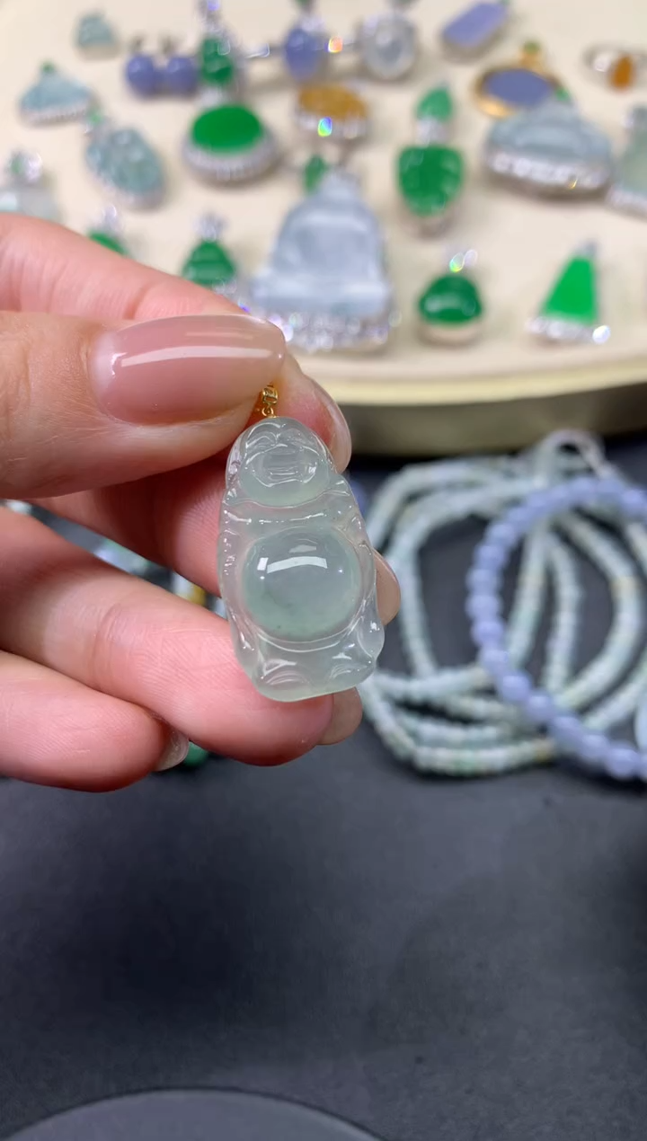 【闪购商品】翡翠吊坠(不含链)18K金镶嵌09天然A货翡翠