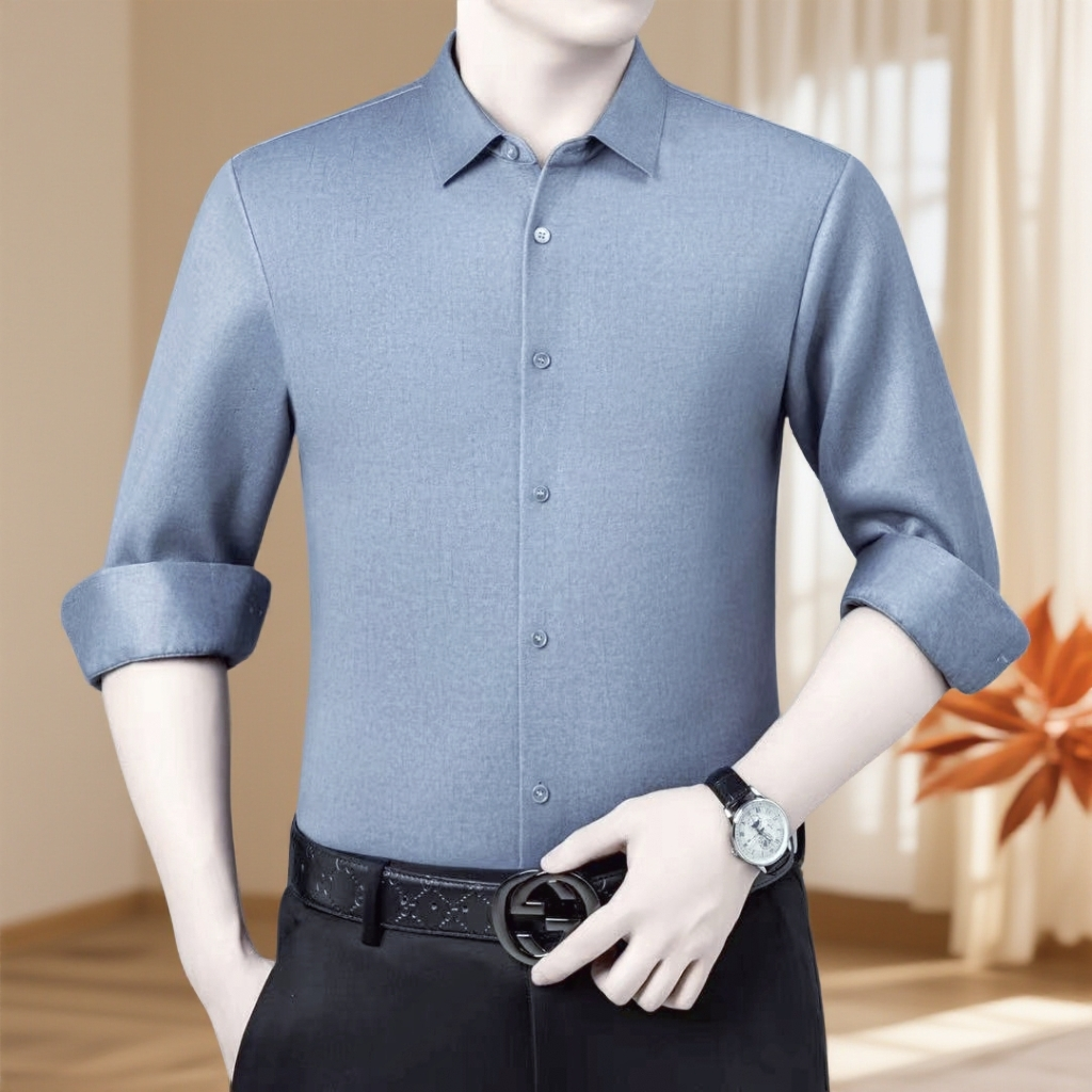 男士冬季加绒加厚长袖衬衫商务休闲保暖无痕免烫衬衣