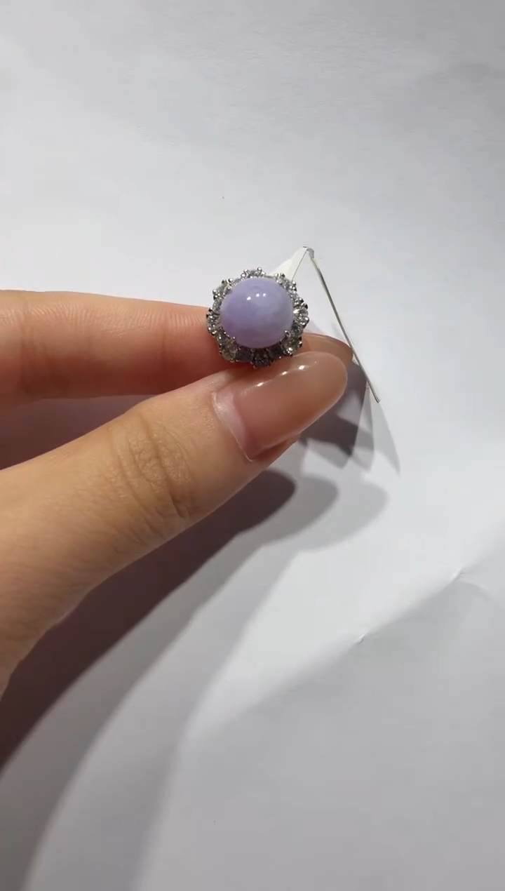 银S925镶嵌戒指翡翠通体925银镶缅甸A货翡翠戒指