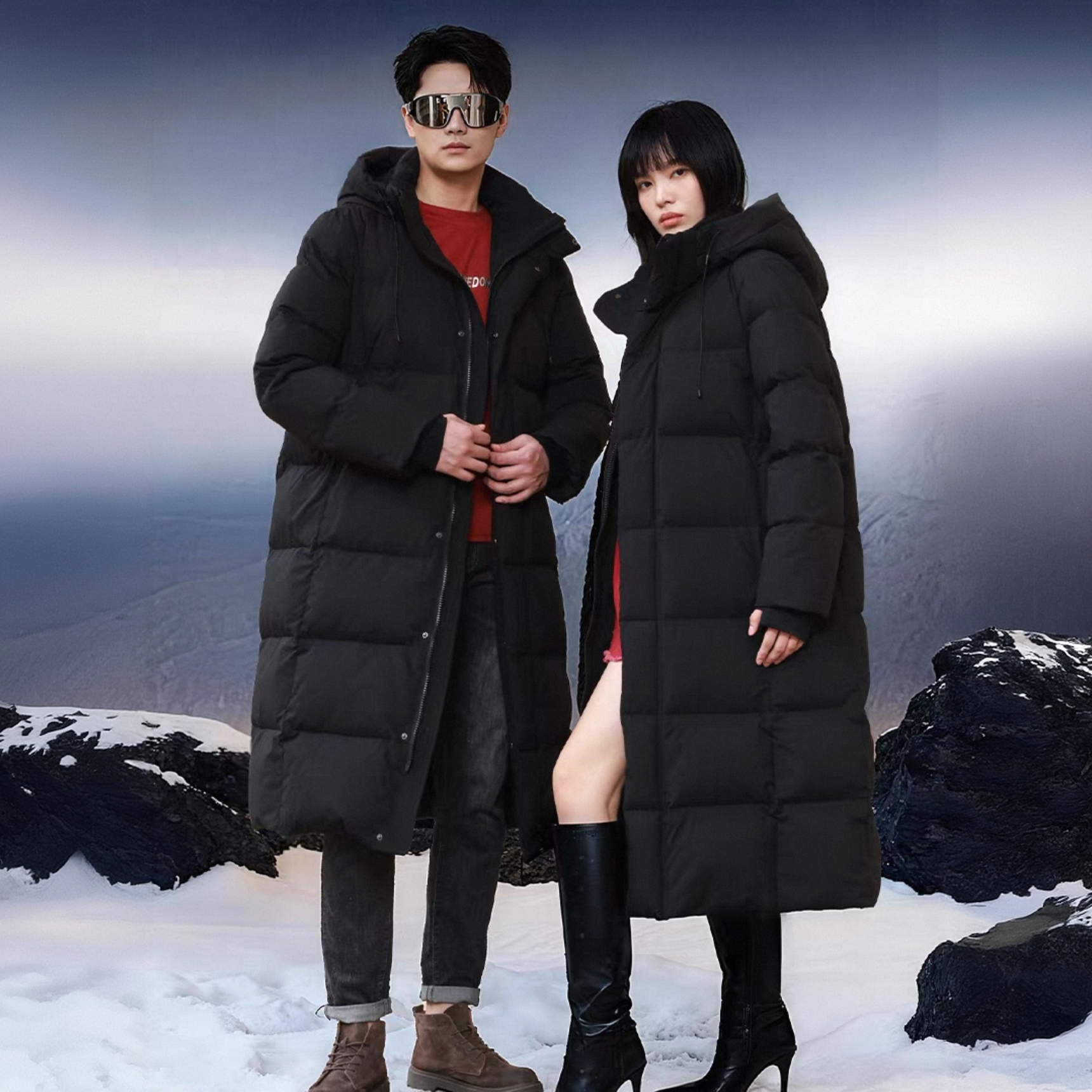 2025新版欧货男女同款加厚5.0黑钻羽绒服情侣连帽