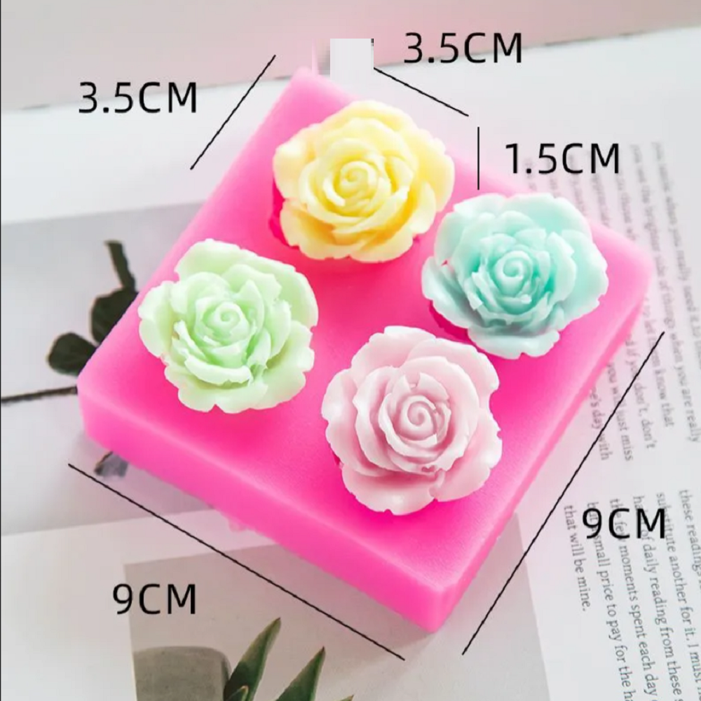4个装巧克力玫瑰花朵硅胶模具翻糖定型工具DIY滴胶石膏雕花模具