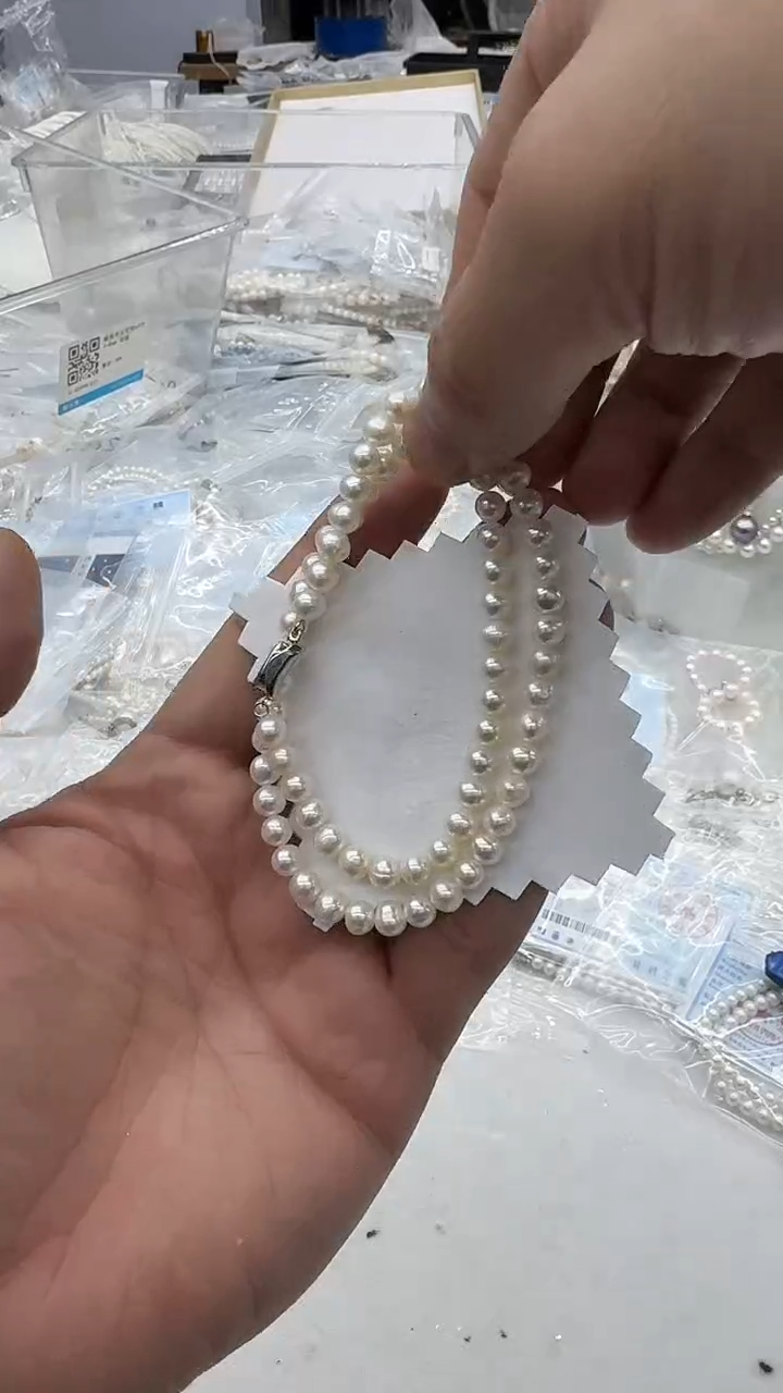 项链银S925镶嵌淡水珍珠6-7mm 元宝扣-孤品