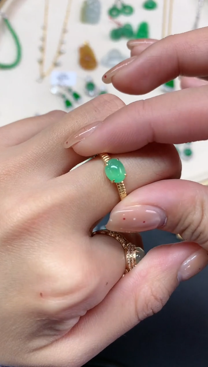 【闪购商品】翡翠戒指18K金镶嵌戒指A527|2980