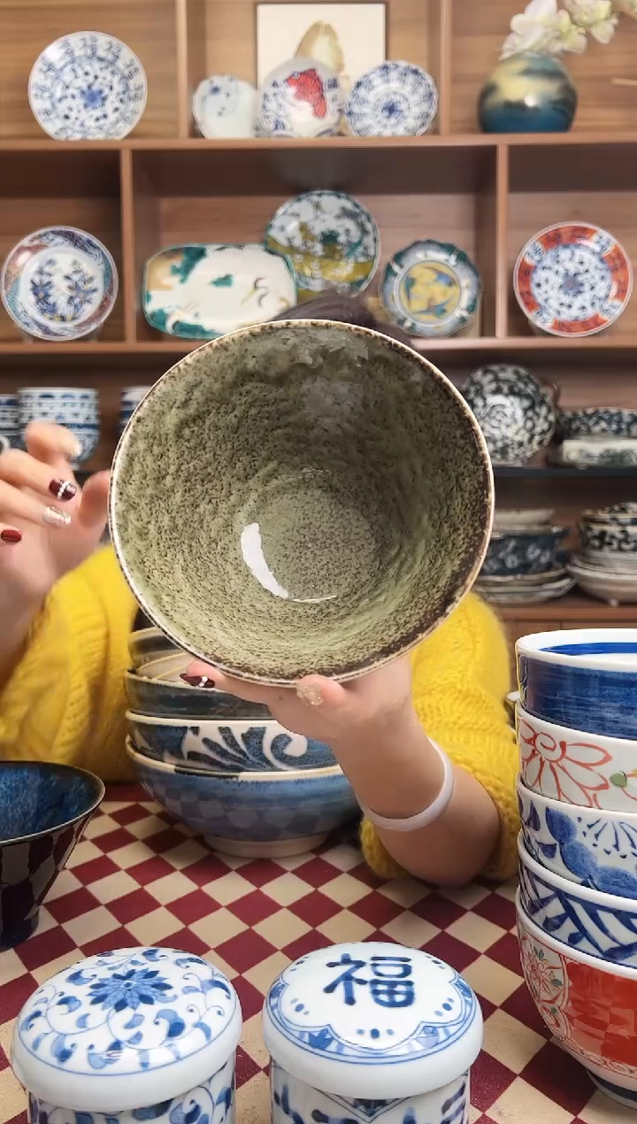 【闪购商品】瓷片窑变绿16cm斗笠面碗    