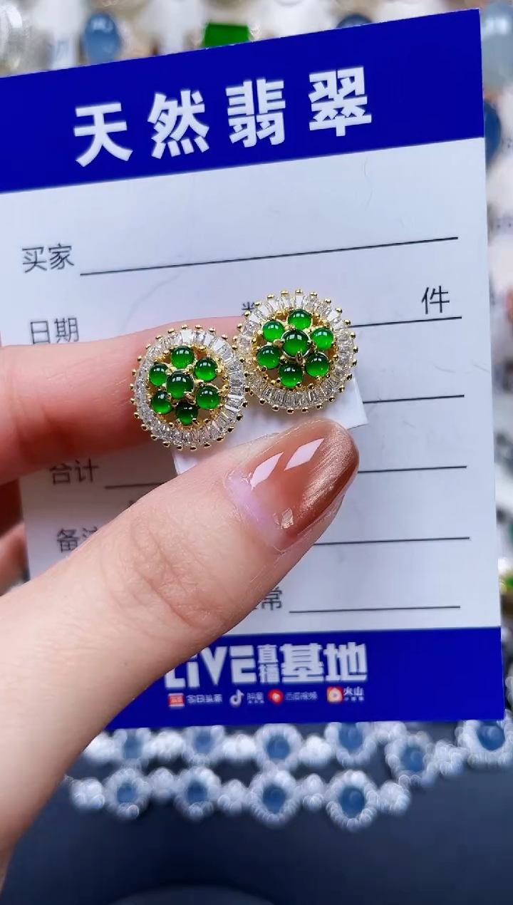 银S925镶嵌翡翠耳饰199
