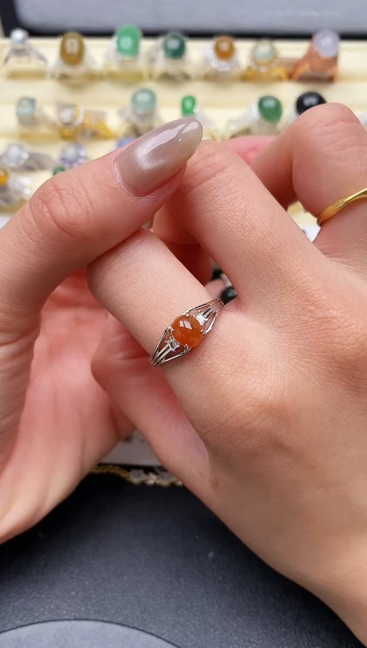 【闪购商品】翡翠戒指银S925镶嵌缅甸天然A货翡翠222   6-3