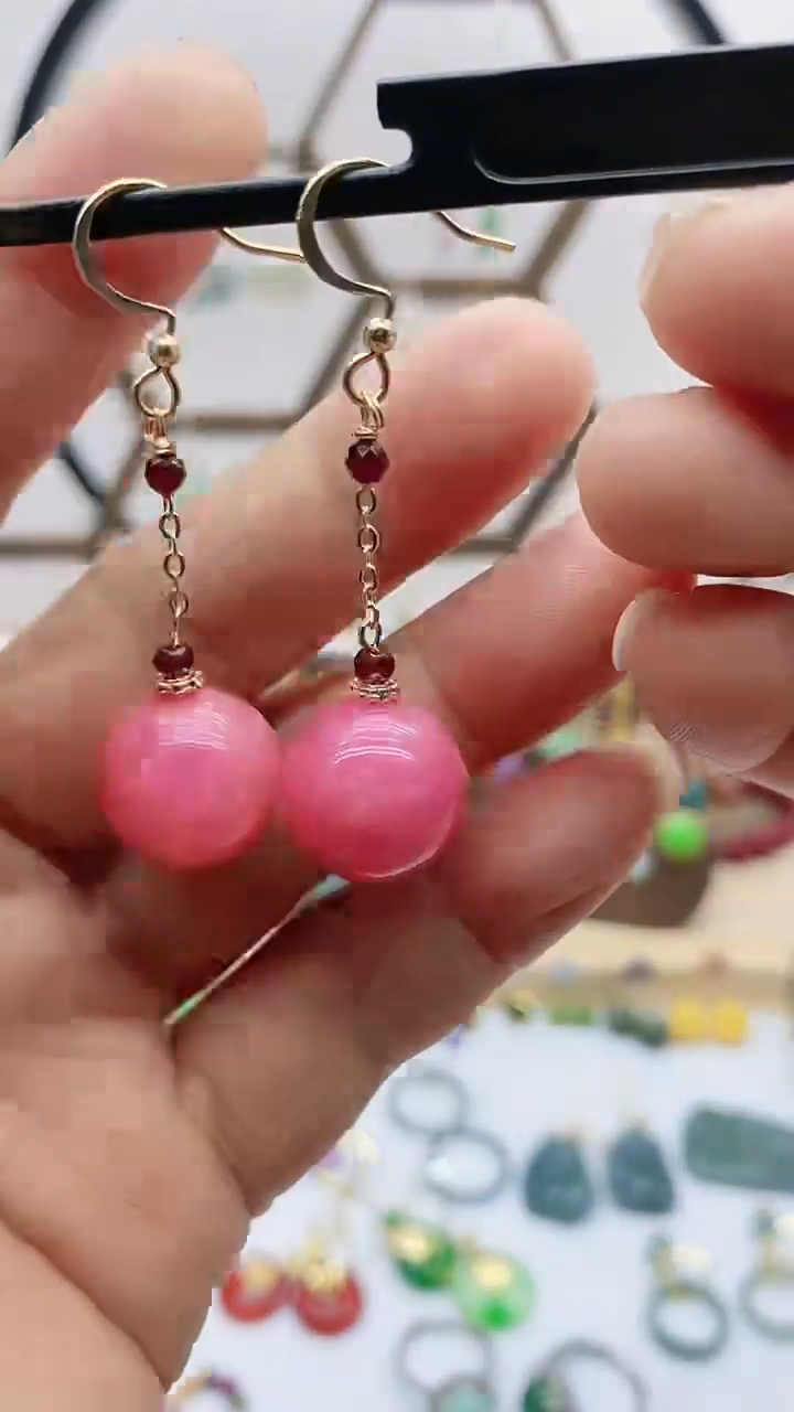 未镶嵌菱锰矿（红纹石）耳饰180