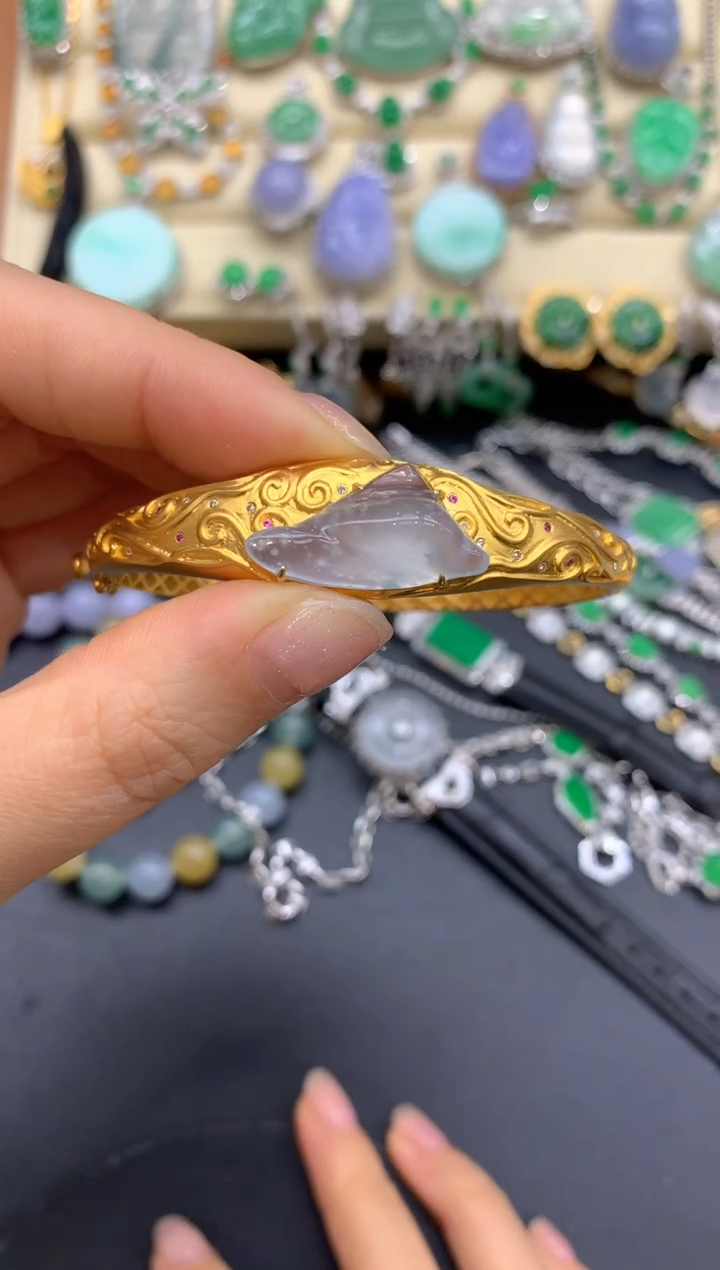 【闪购商品】翡翠手镯18K金镶嵌507-中国好珍宝