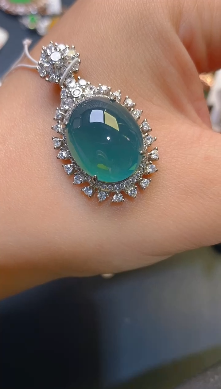 【闪购商品】翡翠耳饰银S925镶嵌天然A货翡翠1