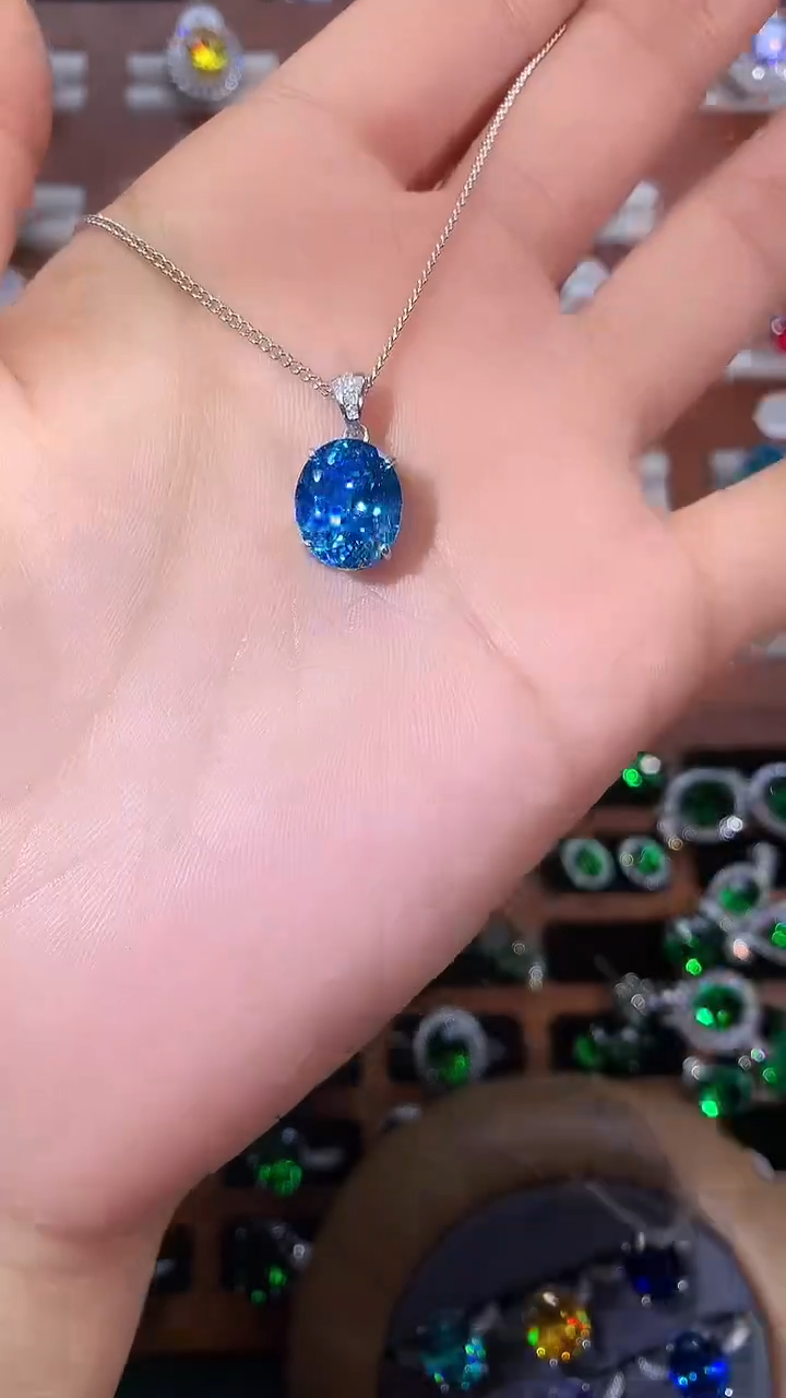 无坠链均925银海蓝色鸟巢切戒指