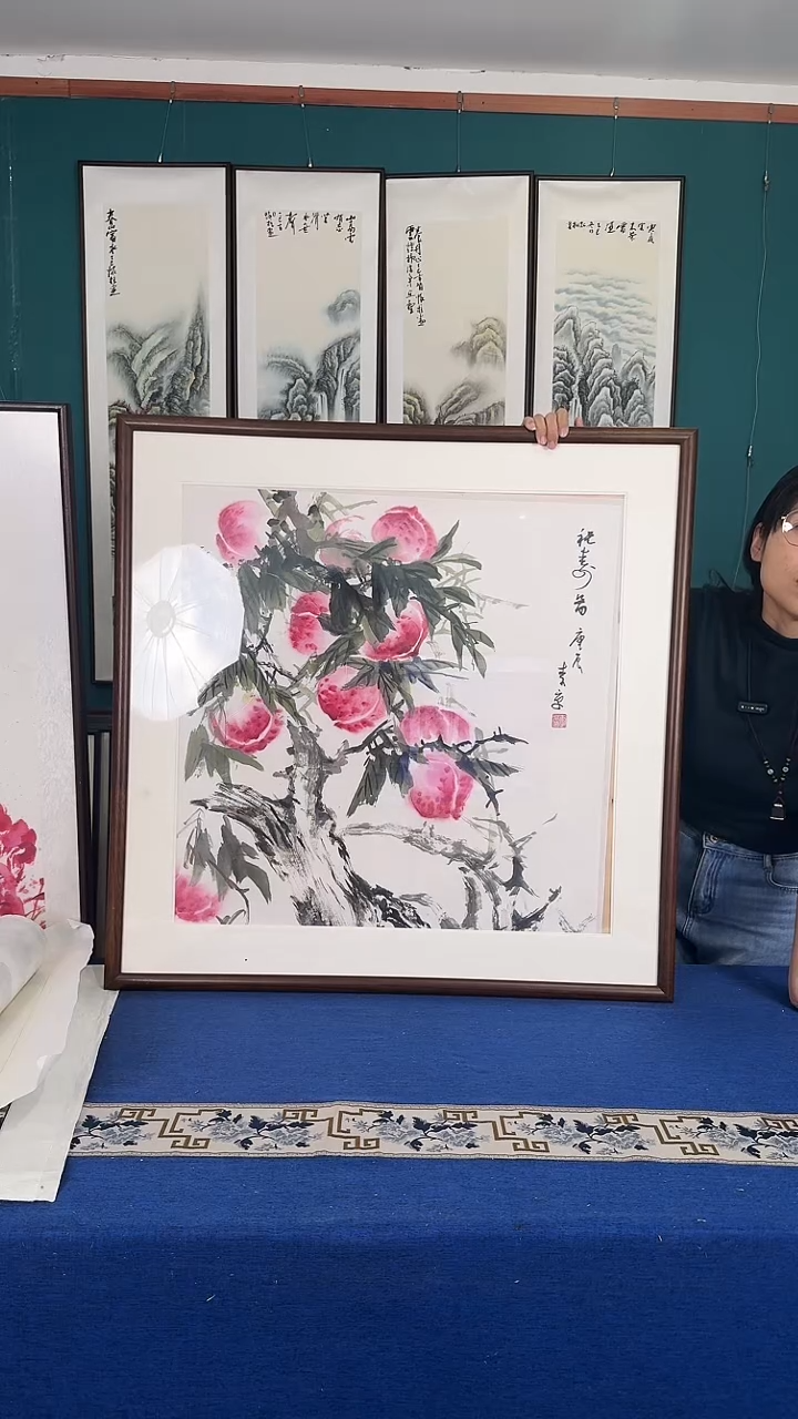 国画桃子 实木装裱 83*83