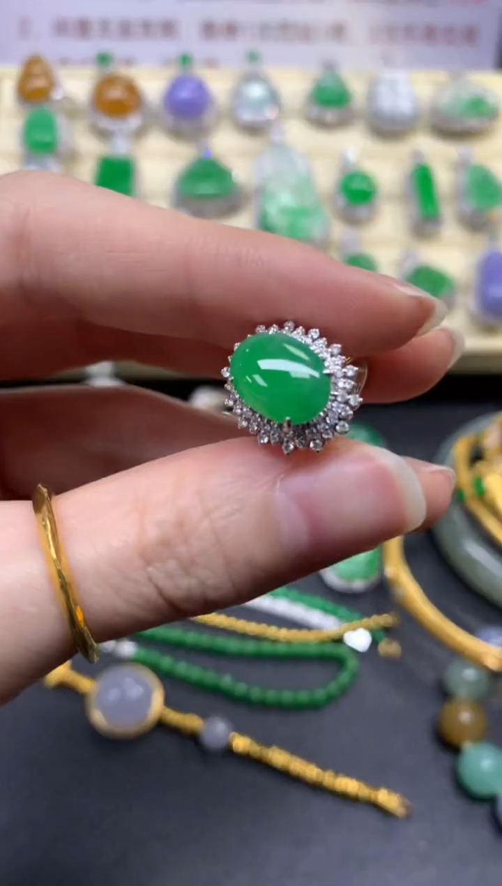 翡翠戒指18K金镶嵌戒指|11000+1100