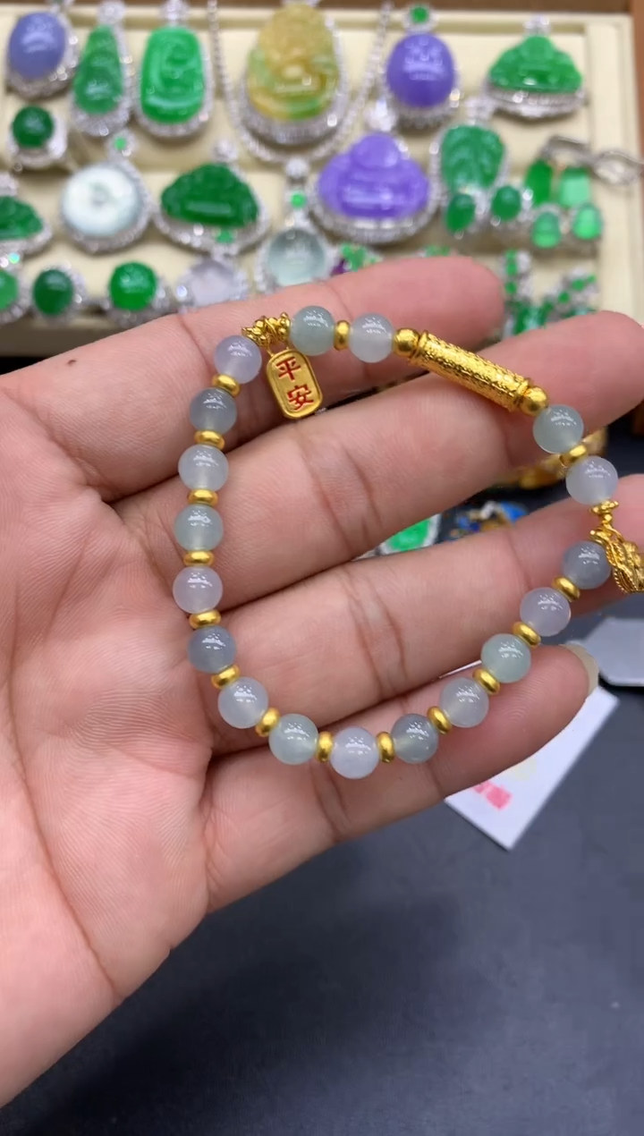 足金镶嵌手链翡翠228-中国好珍宝