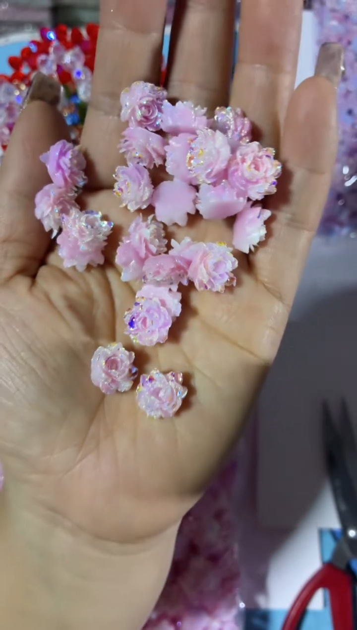 塑料2304-卡14软胶花-粉色电镀彩100颗