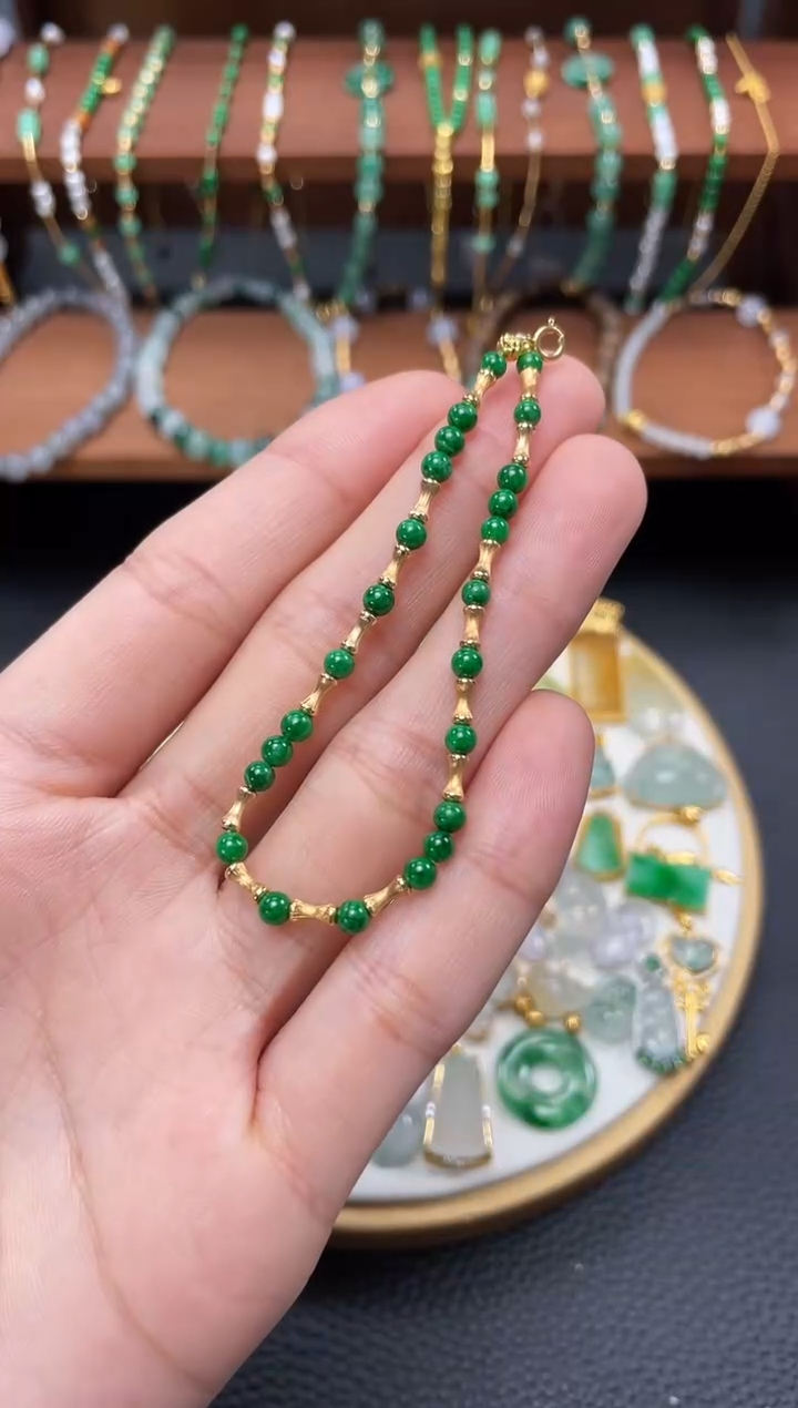 【闪购商品】翡翠套链18K金镶嵌一个   JK151