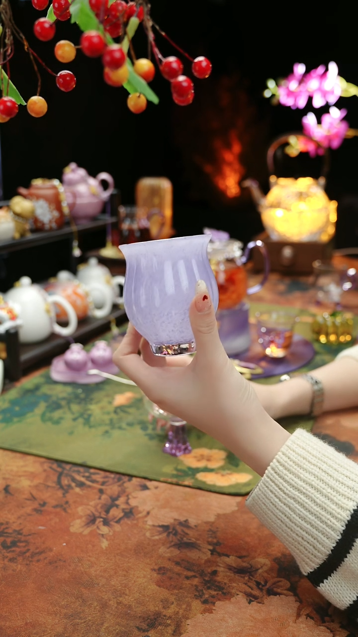【闪购商品】紫色水晶琉璃水仙杯主人杯110cc