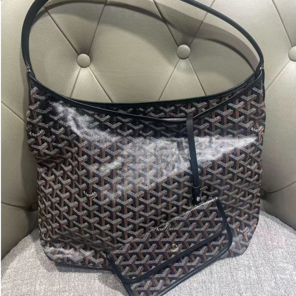 95新 Goyard Boheme Hobo 托特包 黑色 老花