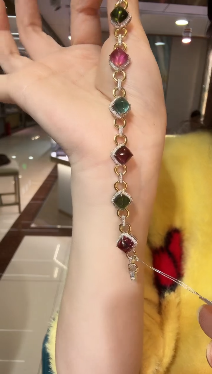 铂Pt950镶嵌手链碧玺15.00ct